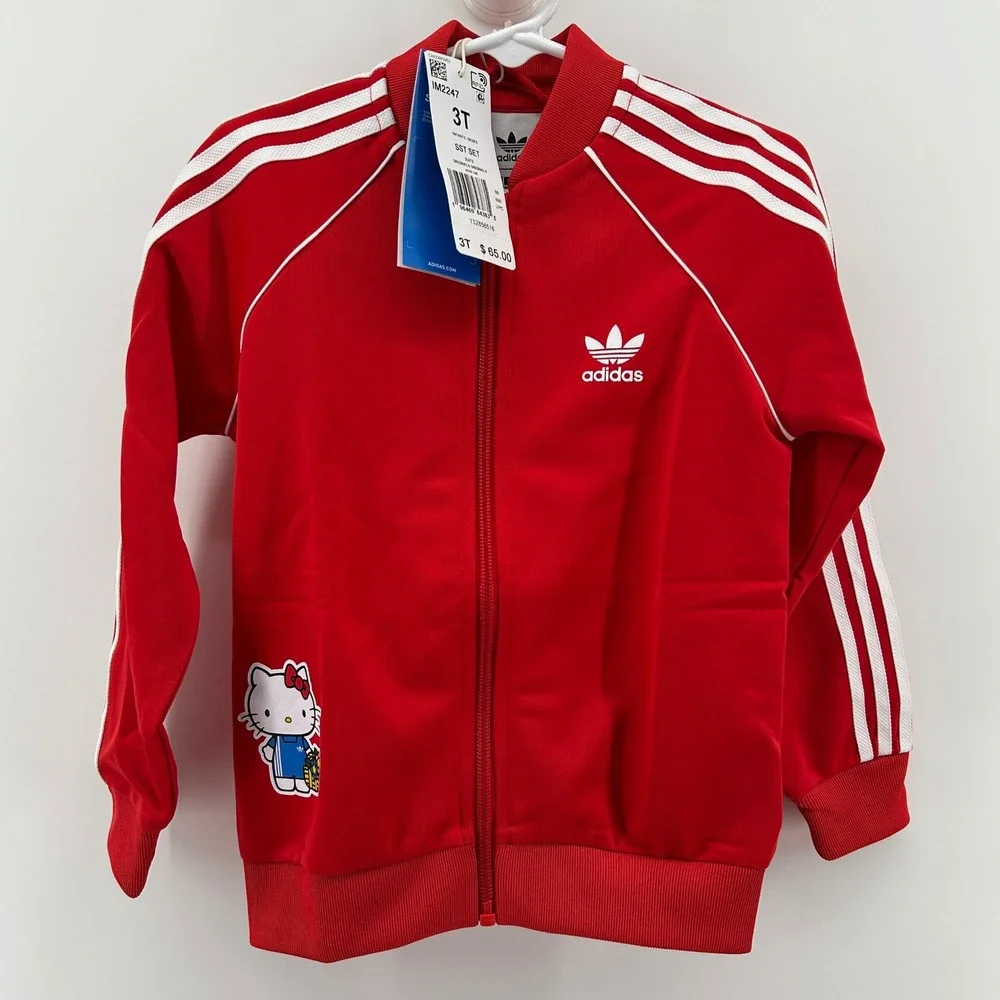Adidas x Hello Kitty Toddler 3T SST Tracksuit Set Vivid Red NWT Kids Girl Sporty
